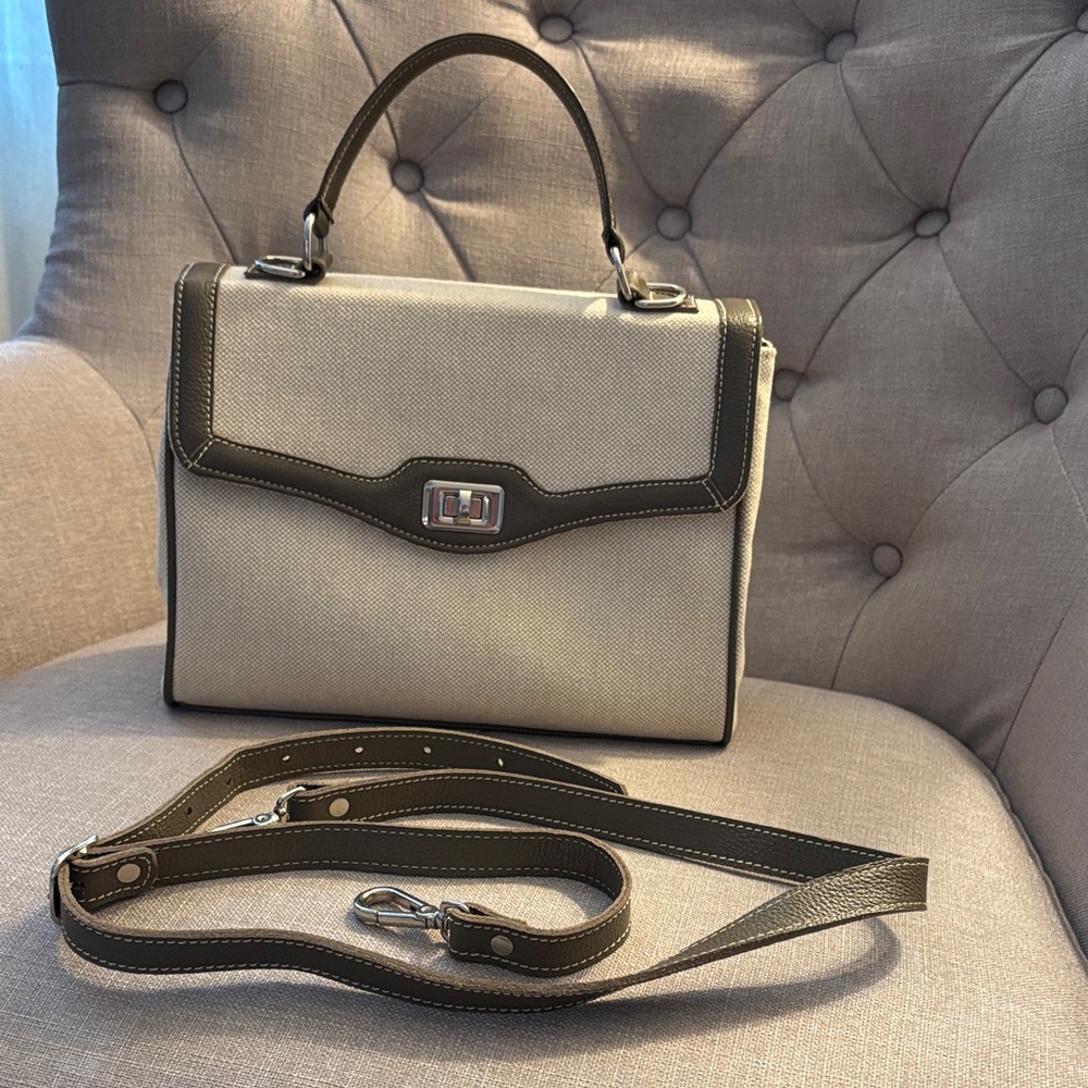 Top handle linen /leather satchel
